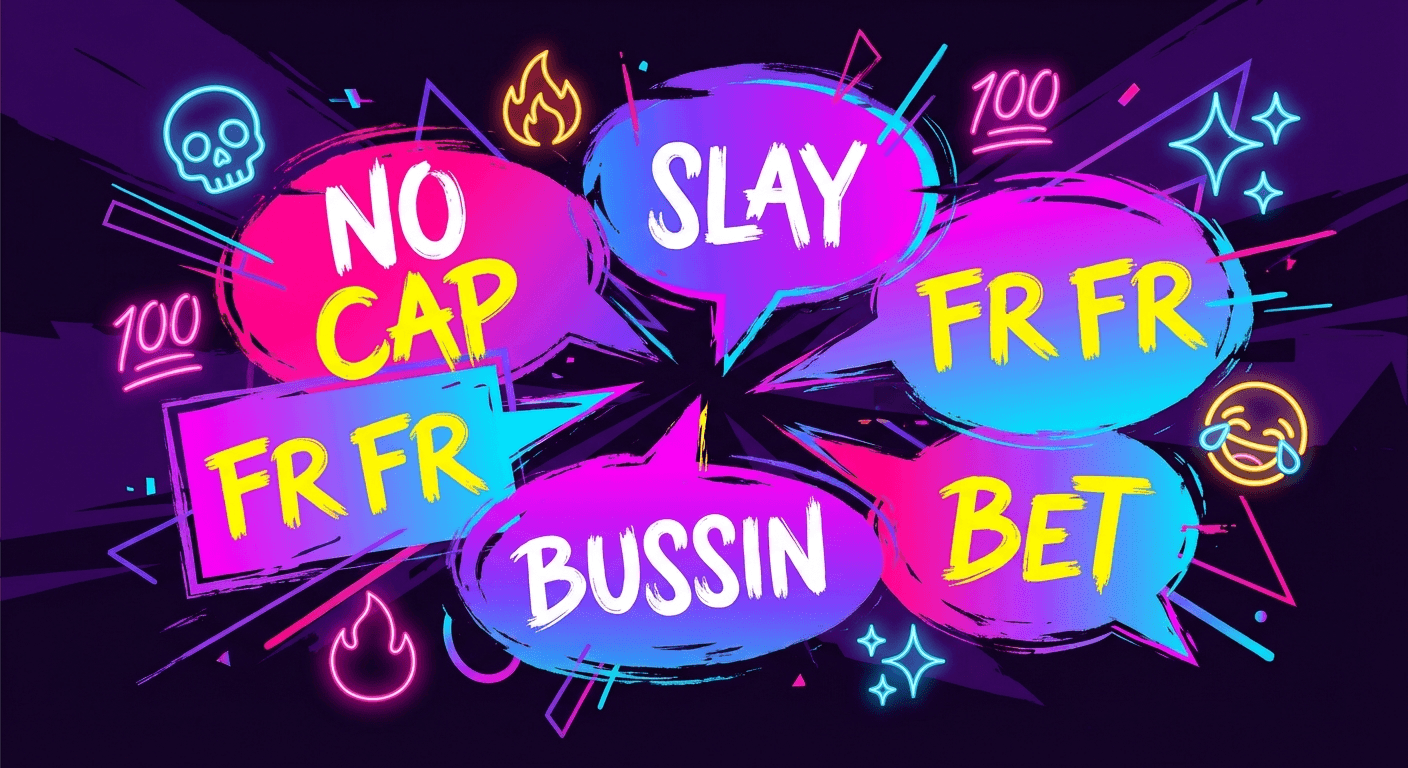 Gen Z Translator & Annoyer - colorful speech bubbles with slang phrases